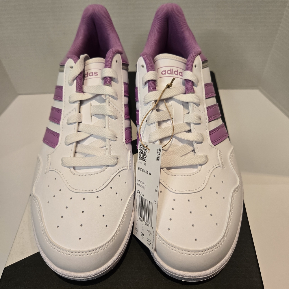Adidas Hoops 4.0 White and Purple Sneakers - Picture 2 of 4